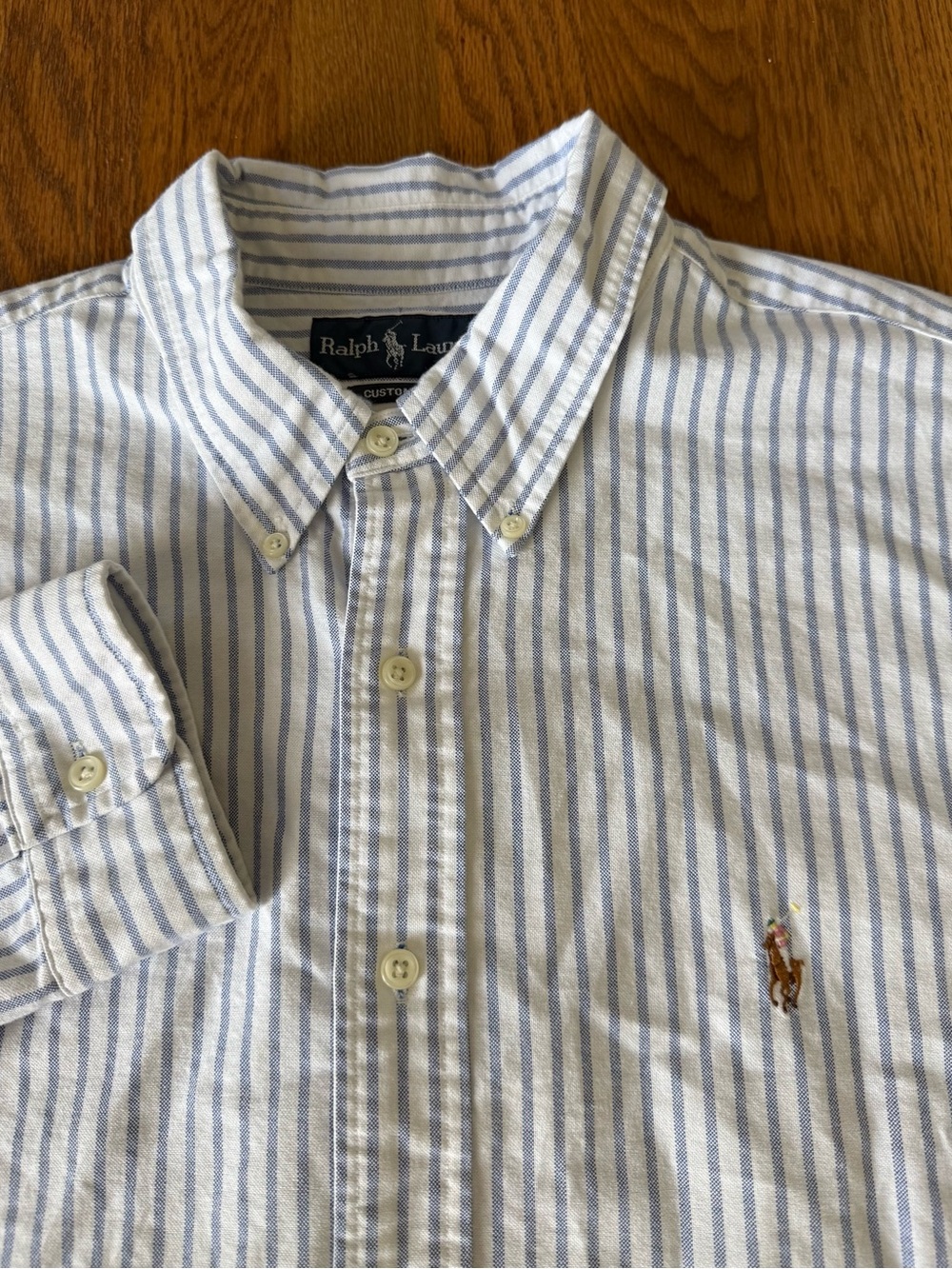 Ralph Lauren Custom Fit XXL Men’s Blue White Stripe Button Down Shirt Pony Logo